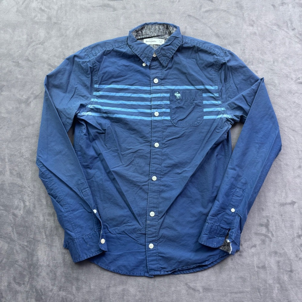 Abercrombie Kids Boys XL 16 Navy Blue Striped Long Sleeve Button Down Shirt